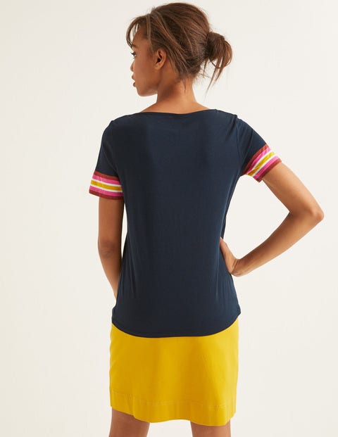 Short Sleeve Striped Cuff Tee - Navy Multi Short Sleeve Striped Cuff Tee - Navy Multi