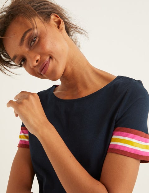 Short Sleeve Striped Cuff Tee - Navy Multi Short Sleeve Striped Cuff Tee - Navy Multi