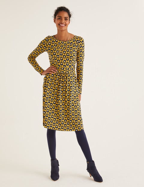Abigail Jerseykleid - Safrangelb und Naturweiß, Blütenköpfe Abigail Jerseykleid - Safrangelb und Naturweiß, Blütenköpfe
