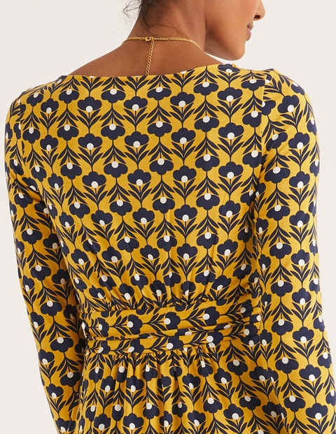 Abigail Jerseykleid - Safrangelb und Naturweiß, Blütenköpfe Abigail Jerseykleid - Safrangelb und Naturweiß, Blütenköpfe