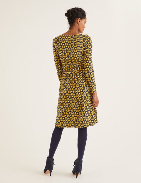 Abigail Jerseykleid - Safrangelb und Naturweiß, Blütenköpfe Abigail Jerseykleid - Safrangelb und Naturweiß, Blütenköpfe