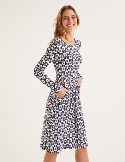 Abigail Jersey Dress - Navy and Ivory, Petal Head Abigail Jersey Dress - Navy and Ivory, Petal Head
