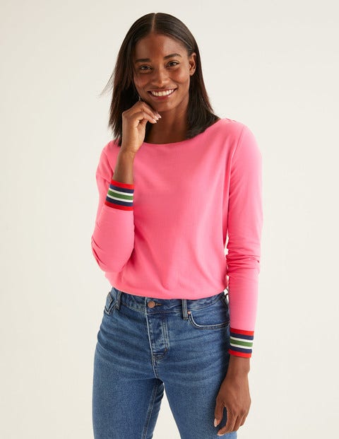 Striped Cuff Tee - Crayon Pink Multi Striped Cuff Tee - Crayon Pink Multi