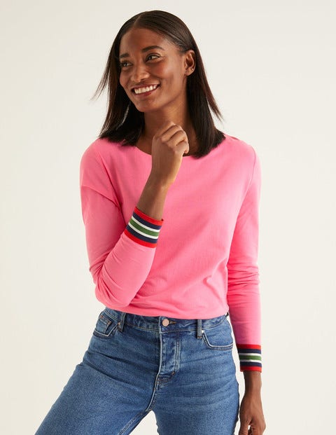 Striped Cuff Tee - Crayon Pink Multi Striped Cuff Tee - Crayon Pink Multi