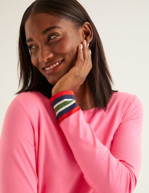 Striped Cuff Tee - Crayon Pink Multi Striped Cuff Tee - Crayon Pink Multi