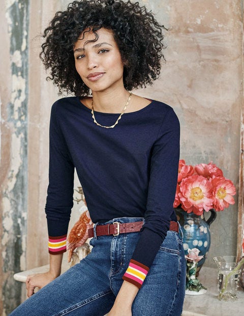 Striped Cuff Tee - Navy Multi Striped Cuff Tee - Navy Multi