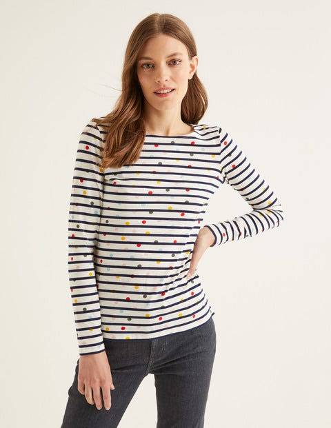 Long Sleeve Breton - Ivory/Navy Multi Dot Long Sleeve Breton - Ivory/Navy Multi Dot