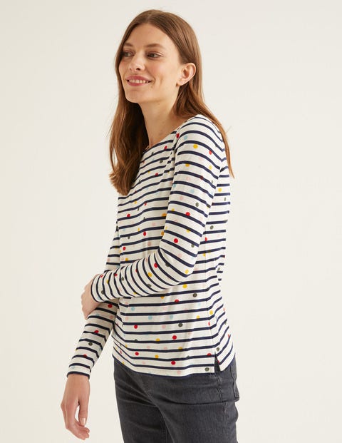 Long Sleeve Breton - Ivory/Navy Multi Dot Long Sleeve Breton - Ivory/Navy Multi Dot