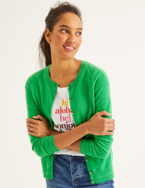 Cashmere Crew Cardigan - Bright Green Cashmere Crew Cardigan - Bright Green
