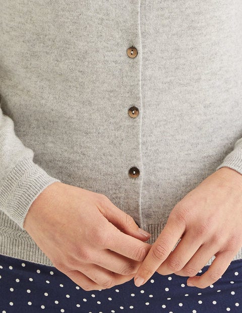 Cashmere Crew Cardigan - Grey Melange Cashmere Crew Cardigan - Grey Melange