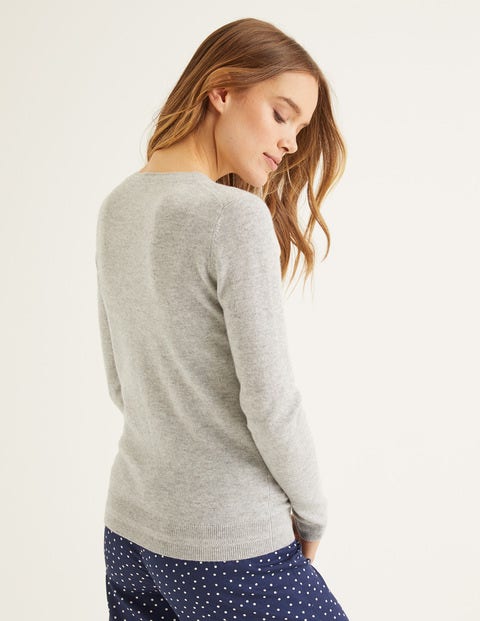 Cashmere Crew Cardigan - Grey Melange Cashmere Crew Cardigan - Grey Melange