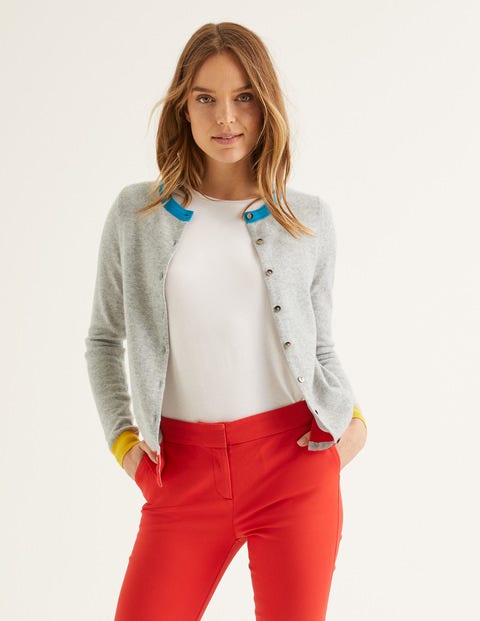 Cashmere Crew Cardigan - Grey Melange Colourblock Cashmere Crew Cardigan - Grey Melange Colourblock