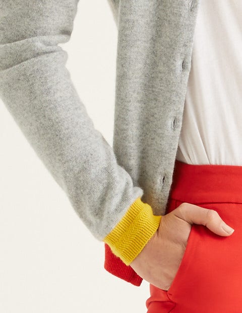 Cashmere Crew Cardigan - Grey Melange Colourblock Cashmere Crew Cardigan - Grey Melange Colourblock