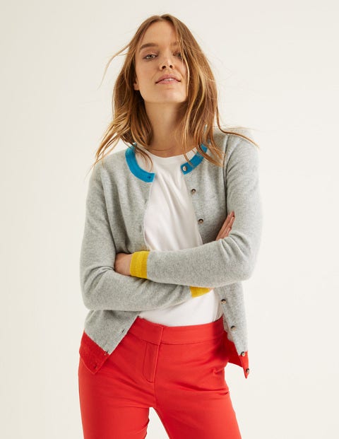Cashmere Crew Cardigan - Grey Melange Colourblock Cashmere Crew Cardigan - Grey Melange Colourblock