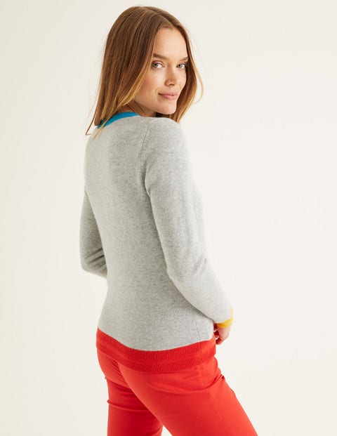 Cashmere Crew Cardigan - Grey Melange Colourblock Cashmere Crew Cardigan - Grey Melange Colourblock