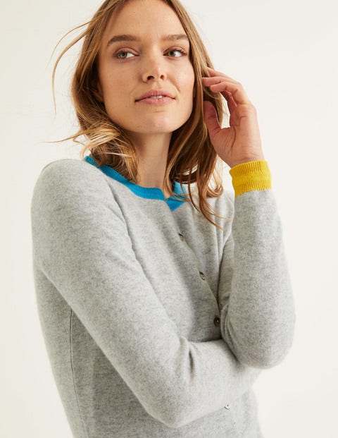 Cashmere Crew Cardigan - Grey Melange Colourblock Cashmere Crew Cardigan - Grey Melange Colourblock