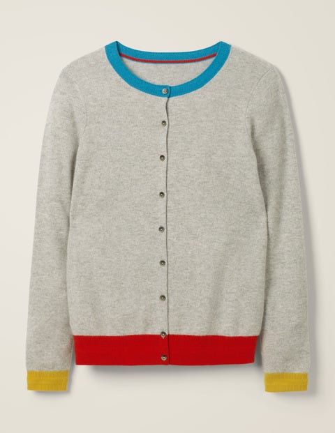 Cashmere Crew Cardigan - Grey Melange Colourblock Cashmere Crew Cardigan - Grey Melange Colourblock