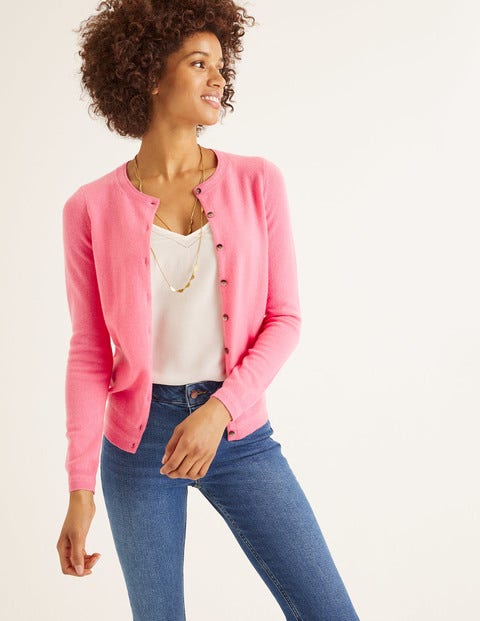 Cashmere Crew Cardigan - Crayon Pink Cashmere Crew Cardigan - Crayon Pink