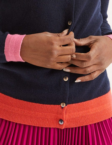 Cashmere Crew Cardigan - Navy Colourblock Cashmere Crew Cardigan - Navy Colourblock
