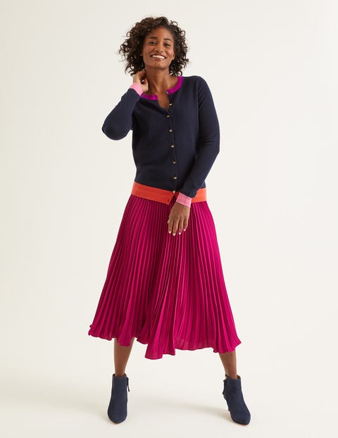 Kaschmircardigan mit Rundhalsausschnitt - Navy/Bunt, Blockfarben Kaschmircardigan mit Rundhalsausschnitt - Navy/Bunt, Blockfarben