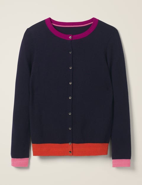 Kaschmircardigan mit Rundhalsausschnitt - Navy/Bunt, Blockfarben Kaschmircardigan mit Rundhalsausschnitt - Navy/Bunt, Blockfarben