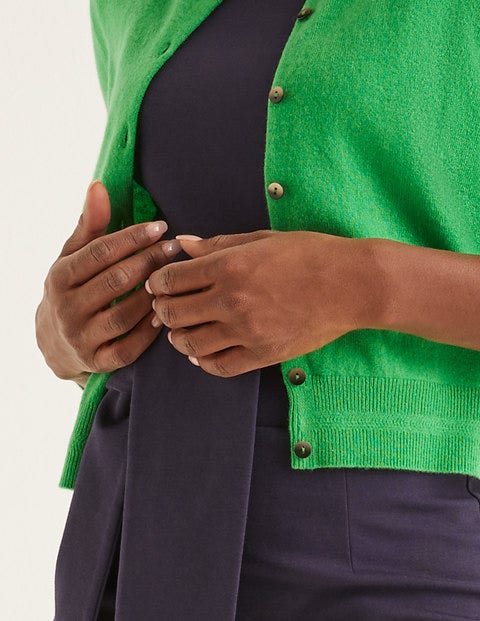 Cashmere Crop Crew Cardigan - Bright Green Cashmere Crop Crew Cardigan - Bright Green