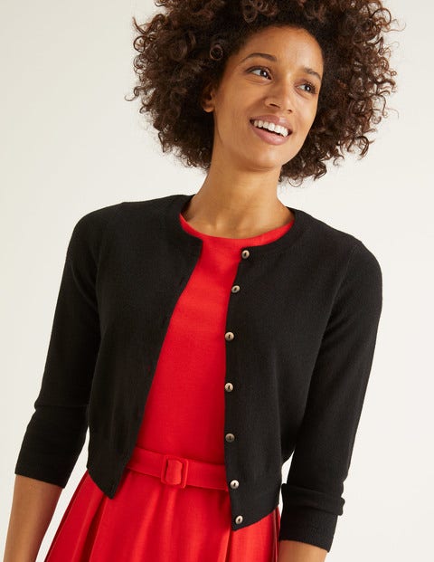 Cashmere Crop Crew Cardigan - Black Cashmere Crop Crew Cardigan - Black