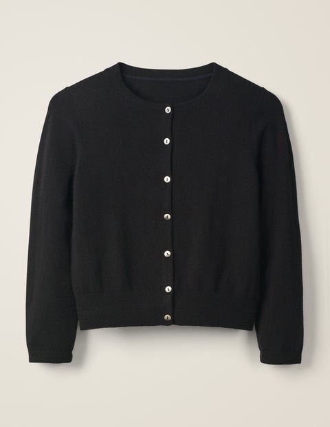 Cashmere Crop Crew Cardigan - Black Cashmere Crop Crew Cardigan - Black