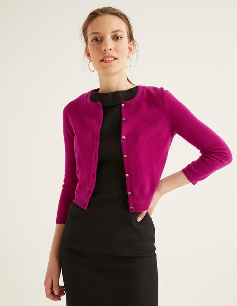 Cashmere Crop Crew Cardigan - Vibrant Plum Cashmere Crop Crew Cardigan - Vibrant Plum