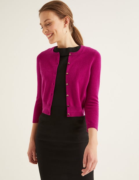Cashmere Crop Crew Cardigan - Vibrant Plum Cashmere Crop Crew Cardigan - Vibrant Plum