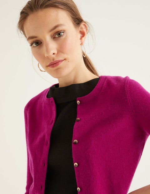 Cashmere Crop Crew Cardigan - Vibrant Plum Cashmere Crop Crew Cardigan - Vibrant Plum