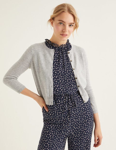 Cardigan Court Col Rond En Cachemire - Gris chiné Cardigan Court Col Rond En Cachemire - Gris chiné