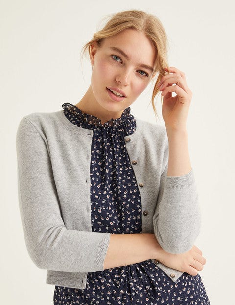 Cardigan Court Col Rond En Cachemire - Gris chiné Cardigan Court Col Rond En Cachemire - Gris chiné