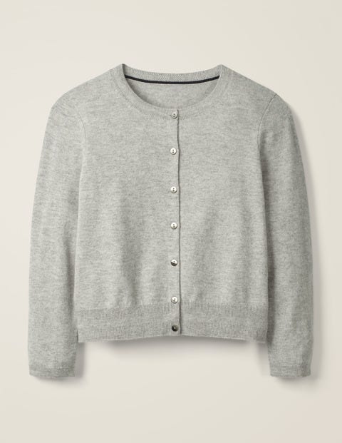 Cardigan Court Col Rond En Cachemire - Gris chiné Cardigan Court Col Rond En Cachemire - Gris chiné