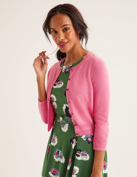 Cashmere Crop Crew Cardigan - Crayon Pink Cashmere Crop Crew Cardigan - Crayon Pink