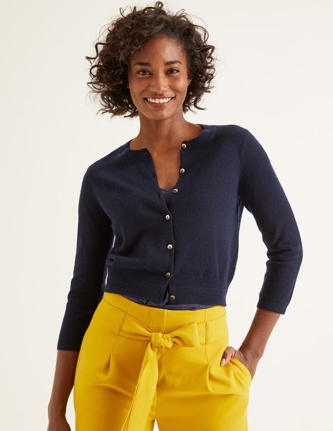 Cashmere Crop Crew Cardigan - Navy Cashmere Crop Crew Cardigan - Navy