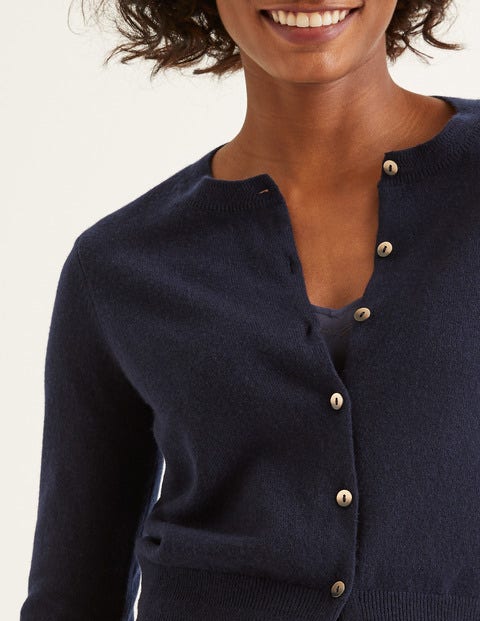 Cashmere Crop Crew Cardigan - Navy Cashmere Crop Crew Cardigan - Navy