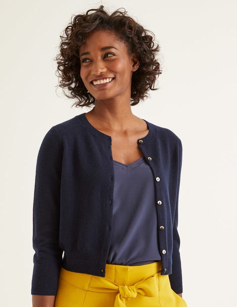 Cashmere Crop Crew Cardigan - Navy Cashmere Crop Crew Cardigan - Navy