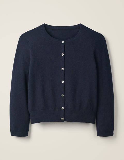 Cashmere Crop Crew Cardigan - Navy Cashmere Crop Crew Cardigan - Navy