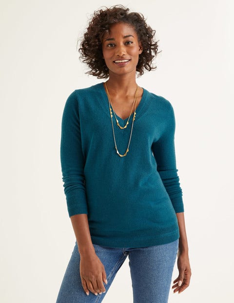 Cashmere Relaxed V-Neck Jumper - Baltic Cashmere Relaxed V-Neck Jumper - Baltic
