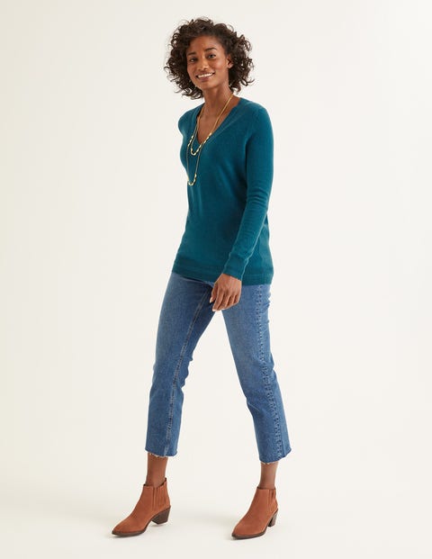 Cashmere Relaxed V-Neck Jumper - Baltic Cashmere Relaxed V-Neck Jumper - Baltic