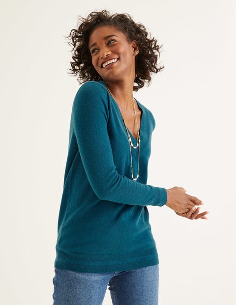 Cashmere Relaxed V-Neck Jumper - Baltic Cashmere Relaxed V-Neck Jumper - Baltic