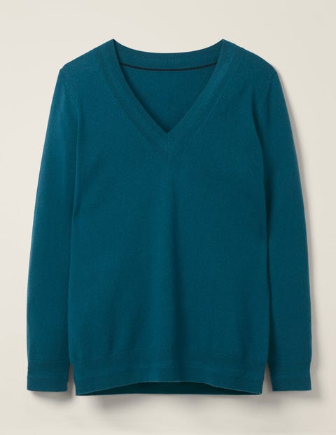 Cashmere Relaxed V-Neck Jumper - Baltic Cashmere Relaxed V-Neck Jumper - Baltic