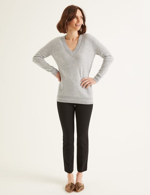 Cashmere Relaxed V-Neck Jumper - Grey Melange Cashmere Relaxed V-Neck Jumper - Grey Melange