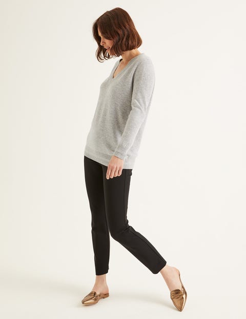 Cashmere Relaxed V-Neck Jumper - Grey Melange Cashmere Relaxed V-Neck Jumper - Grey Melange