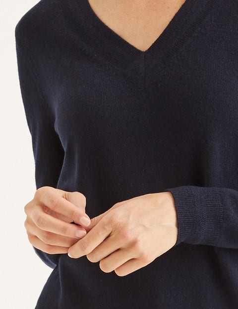 Cashmere Relaxed V-Neck Jumper - Navy Cashmere Relaxed V-Neck Jumper - Navy
