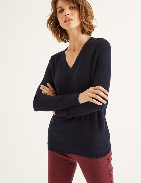 Cashmere Relaxed V-Neck Jumper - Navy Cashmere Relaxed V-Neck Jumper - Navy