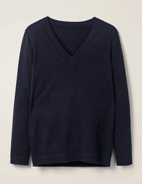 Lässiger Kaschmirpullover mit V-Ausschnitt - Navy Lässiger Kaschmirpullover mit V-Ausschnitt - Navy
