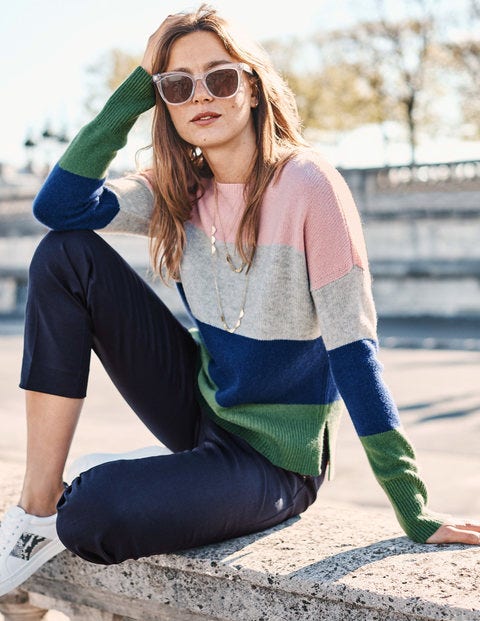 Melinda Cashmere Jumper - Chalky Pink Colourblock Stripe Melinda Cashmere Jumper - Chalky Pink Colourblock Stripe