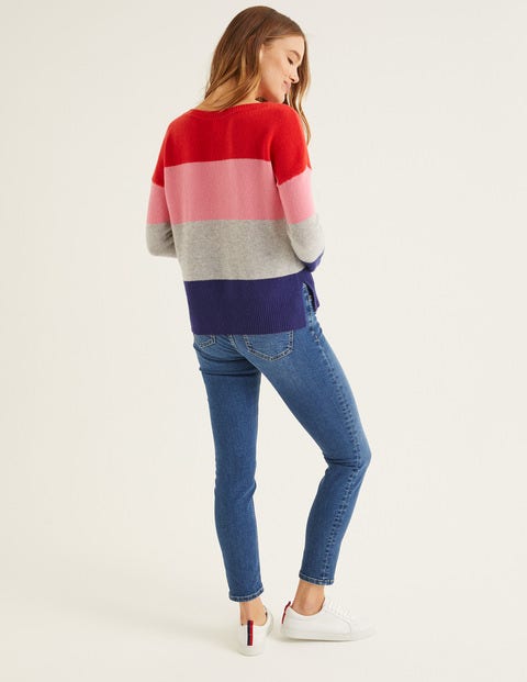 Melinda Cashmere Jumper - Postbox Red Colourblock Stripe Melinda Cashmere Jumper - Postbox Red Colourblock Stripe